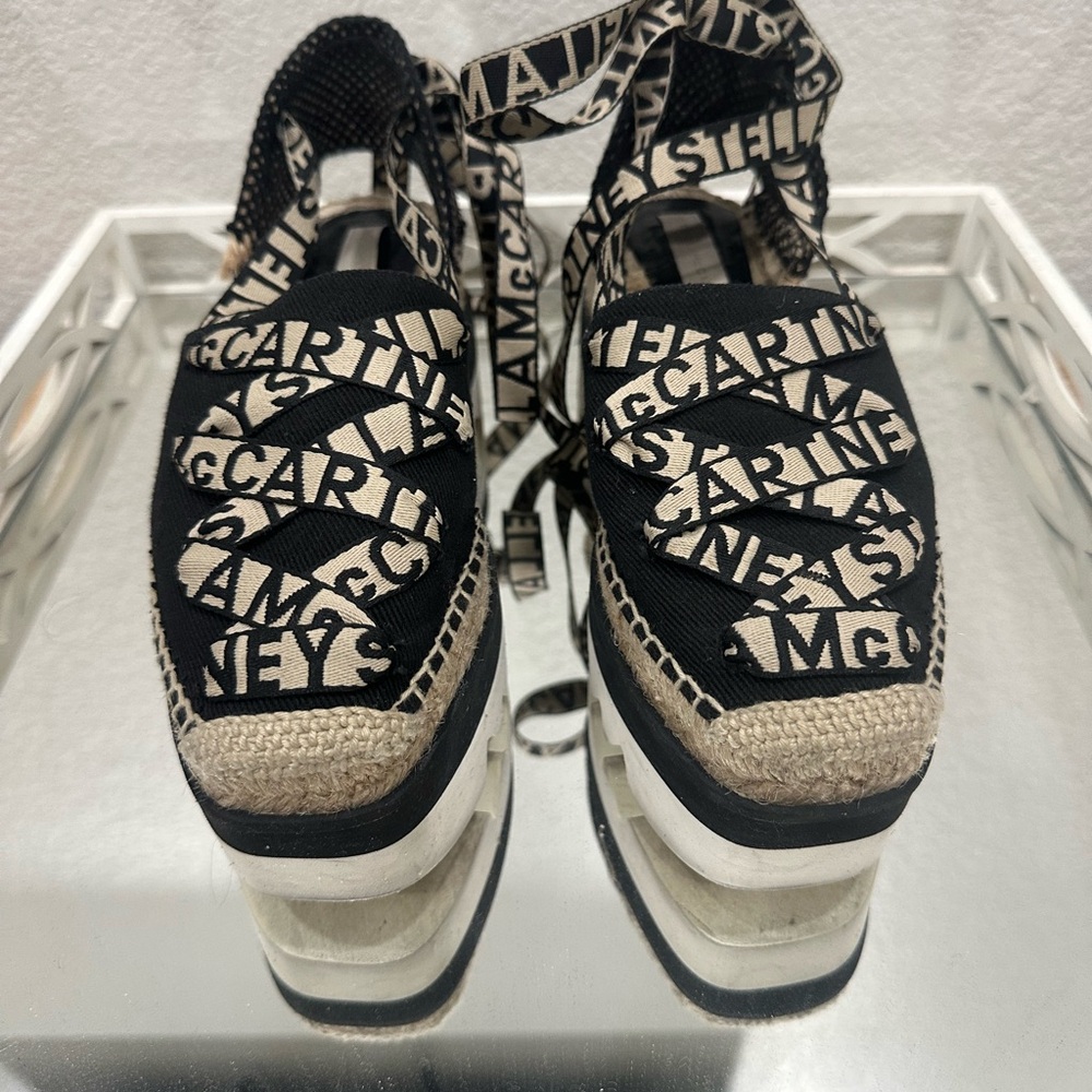 Stella McCartney Black and White Logo Espadrilles